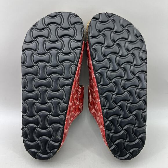 Birkenstock Arizona Sandals Women Size 4 Red Goyard Print Two Strap Buckle Shoes - Picture 7 of 9